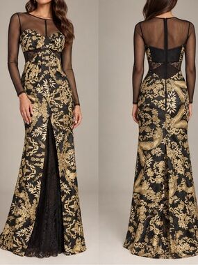 John Paul Ataker Black & Gold Evening Gown – Size 36 ✨